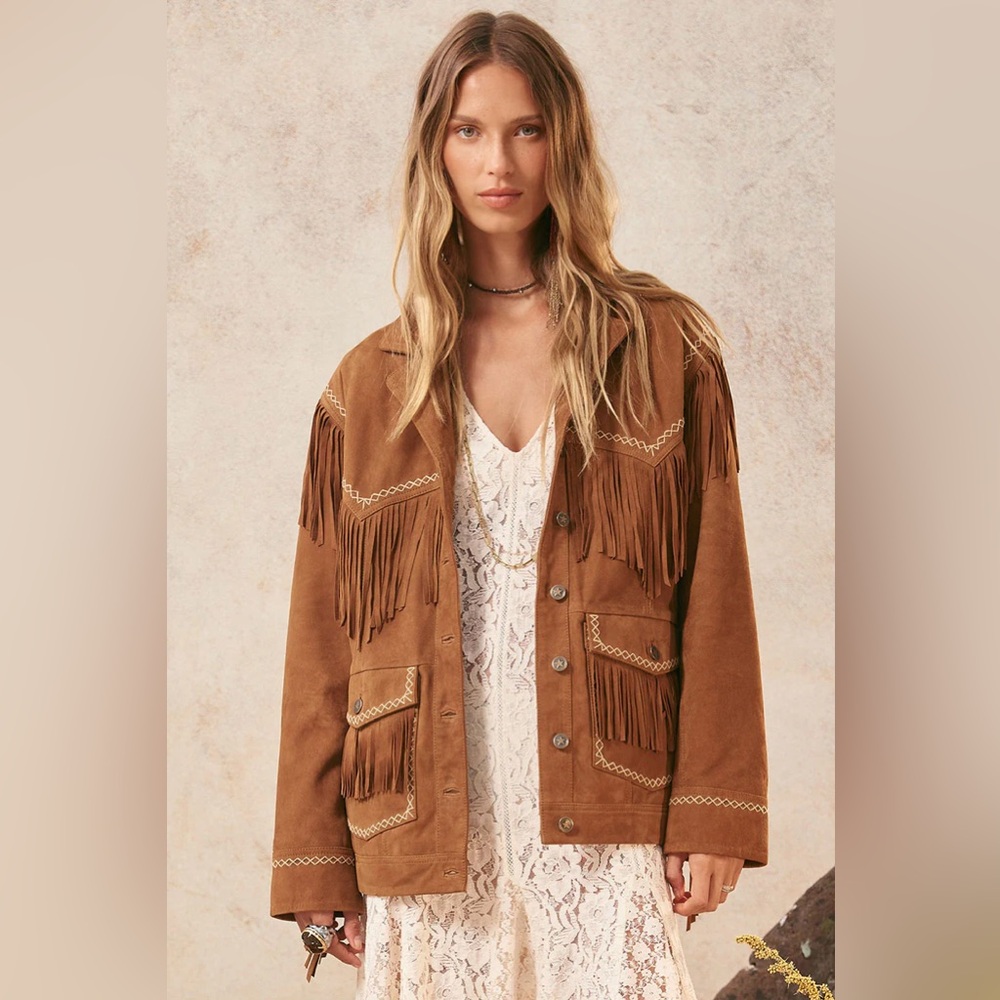 NWT SPELL Fearless Heart Suede Fringe Jacket SZ S